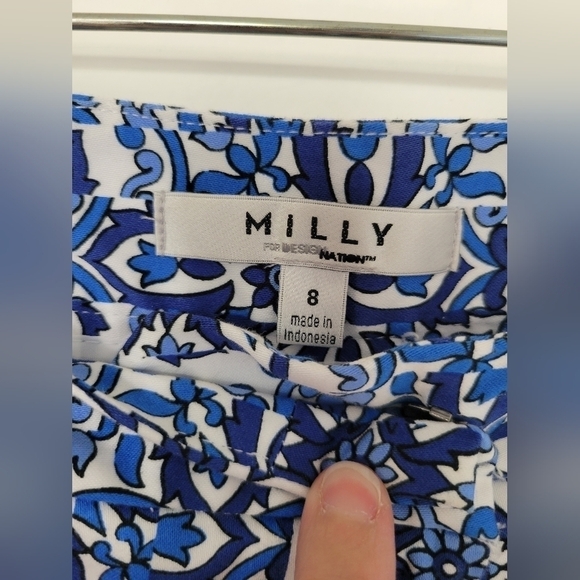 Milly for Designnation Blue Floral Geometric Paisley Design Cropped Pant Size 8 - Picture 9 of 11